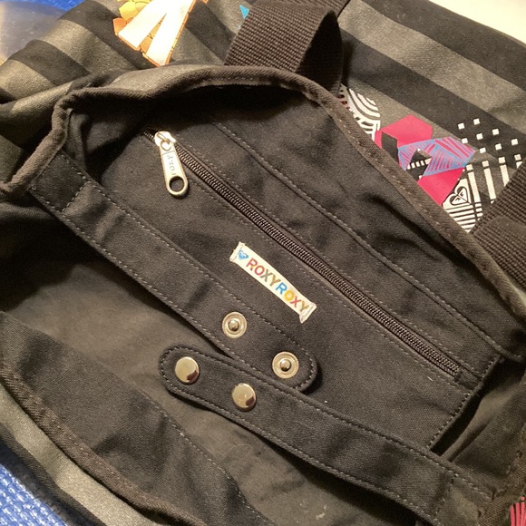 ROXY Logo Black and Gray Striped canvas tote bag - Picture 6 of 15